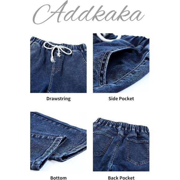 Womens Stretch Denim Jeans Elastic Waist Drawstring Casual Joggers Size XL - Picture 3 of 4